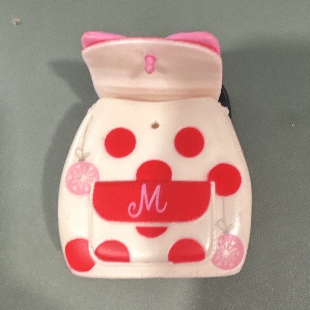 Disney Minnie Mouse Doll Backpack Bag Monogram Polka Dots Pink Bow